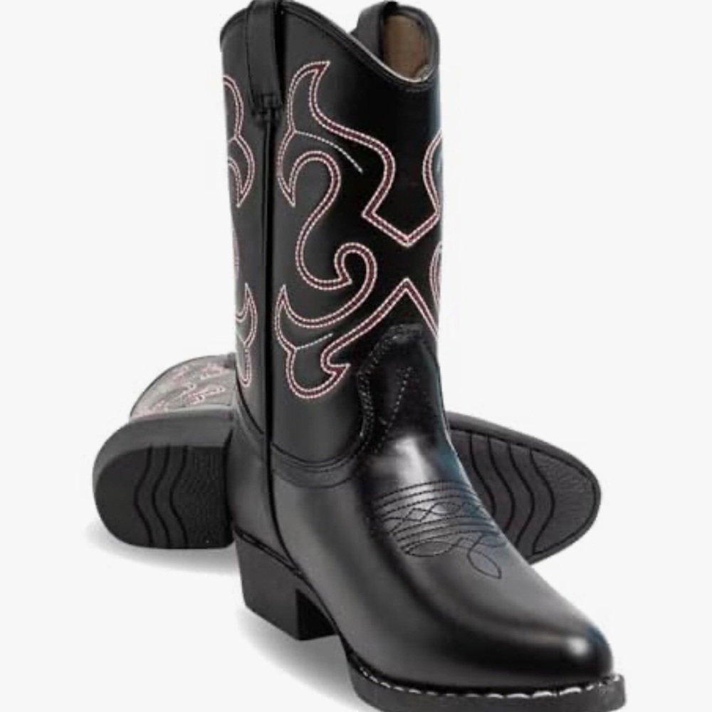 Black Cowboy Boots Kids Lil Cowboy Pointed Toe Classic Western Rodeo Boots